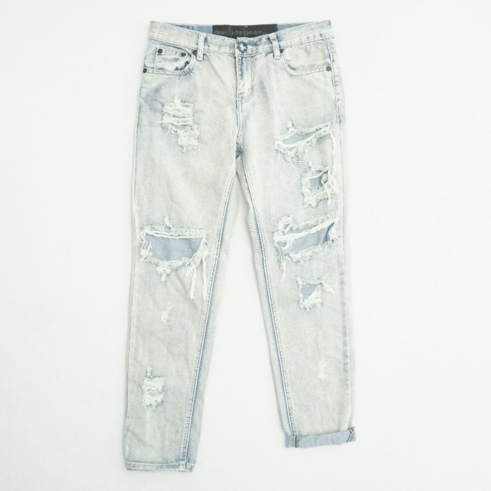One Teaspoon Light Wash Distressed Boyfriend Jeans
